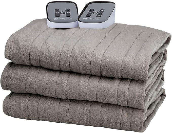 OakRidge Digital Comfort Fleece Heated King Blanket - Grey, 100% Polyester, Machine Washable, Oeko-TEX Certified, Perfect for Warm Nights, Controlled Heat Settings