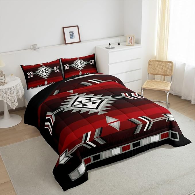 Erosebridal Rustic Western Bedding Sets Full Southwestern Aztec Comforter Set for Men Boys,Farmhouse Bohemian Geometric Bedding Comforter Sets Exotic Ethnic American Native Quilt Duvet 3 Pcs