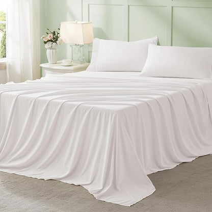 Anluoer White King Comforter Set 7 Pieces, Bed in a Bag with Sheets, All Season Bedding Sets with 1 Comforter, 2 Pillow Shams, 2 Pillowcases, 1 Flat Sheet, 1 Fitted Sheet