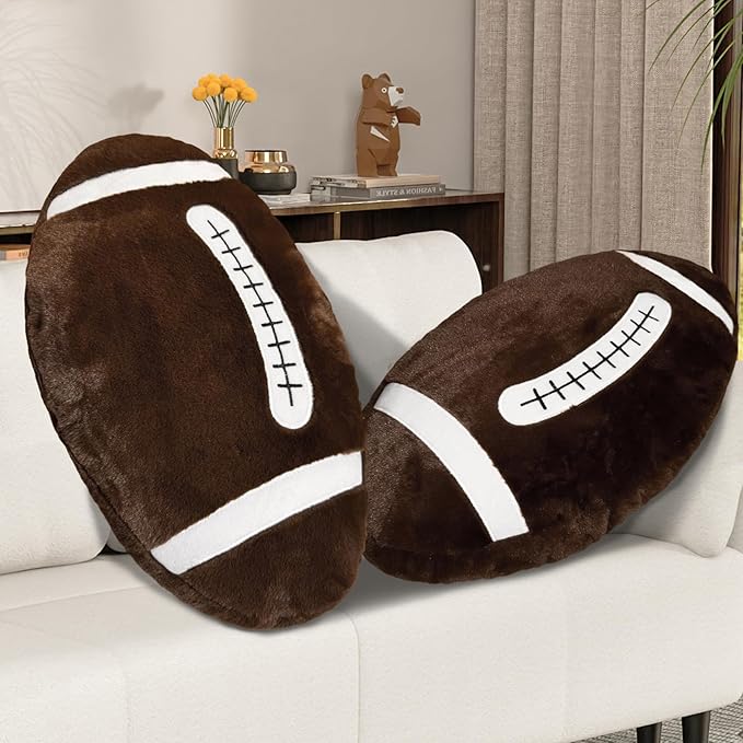 Football Pillow, 2 Pcs Soft Football Plush Throw Pillows, Cute Football Party Decorations Fluffy Sports Pillows for Bedroom Decor Valentines Day Gifts (20In)