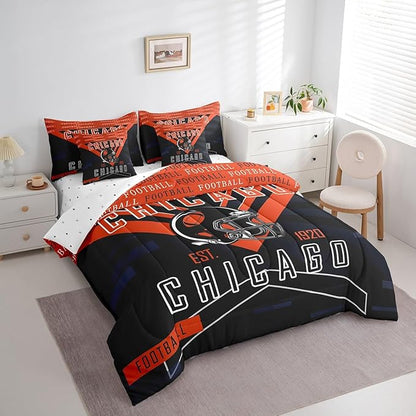 Feelyou Football 7 Pieces Comforter Sets Queen Size Bedding Set for Boys Kids Teen Sports Theme Football City Bed in a Bag with Comforter, Sheets, Pillowcases & Cushion Cover