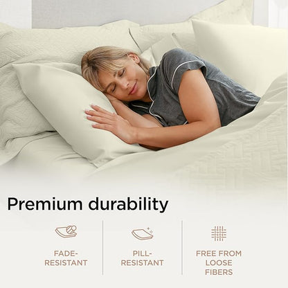 Threadmill Certified 100% American Supima Cotton Sheets, California King Sheet, 1000 Thread Count Hotel Quality Sateen Weave, 4 Pc Luxury Bed Sheet Set, Ivory Sheets with Elasticized Deep Pocket