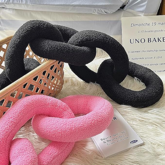 Long Chain Throw Pillow Knot Pillow，Knotted Chain Shape Cushion Dorm Room Decor Household Throw Knot Decorative Cushion for Bed Living Room (Pink)