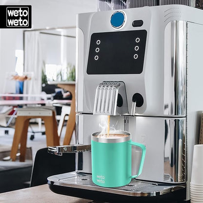 WETOWETO 14 oz Coffee Mug, Vacuum Insulated Camping Mug with Lid, Double Wall Stainless Steel Travel Tumbler Cup, Coffee Mugs Outdoor, Powder Coated Aquifer Blue