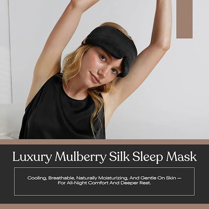 Lunya Washable Silk Sleeping Mask - Thermoregulating Mulberry Silk, Light Blocking and Comfortable Fit – Sleep Mask for Women and Men with Box - Immersed Black - Small