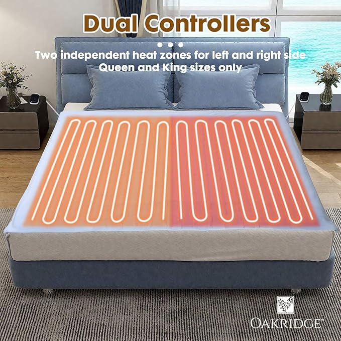 OakRidge Digital Comfort Fleece Heated Queen Blanket - Sky Blue, 100% Polyester, Machine Washable, Oeko-TEX Certified, Perfect for Warm Nights, Controlled Heat Settings