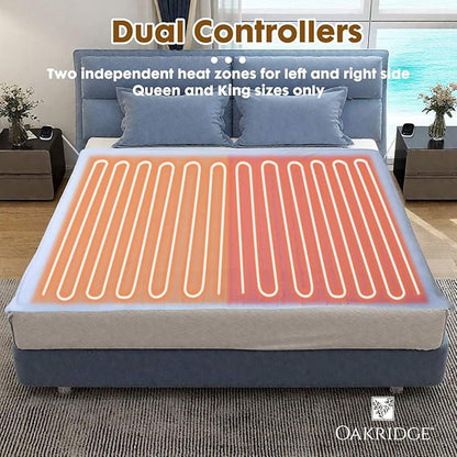 OakRidge Digital Comfort Fleece Heated Queen Blanket - Sky Blue, 100% Polyester, Machine Washable, Oeko-TEX Certified, Perfect for Warm Nights, Controlled Heat Settings