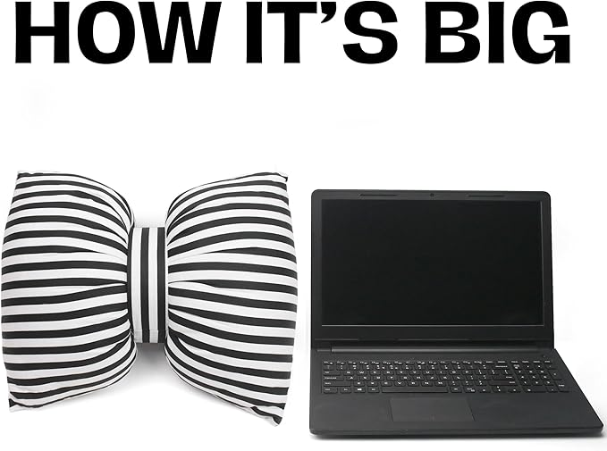 Bow Shaped Pillow, Decorative Sofa Throw Pillows, 17.7" x 13.8", Striped Black and White Reversible Pillow Cushions for Couch Bed Sofa Office Car Decor Neck Waist, Hand Made Cotton, Detachable to Wash