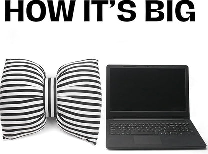 Bow Shaped Pillow, Decorative Sofa Throw Pillows, 17.7" x 13.8", Striped Black and White Reversible Pillow Cushions for Couch Bed Sofa Office Car Decor Neck Waist, Hand Made Cotton, Detachable to Wash