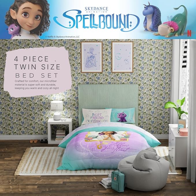 Spellbound Kids Bedding Super Soft Microfiber Comforter and Sheet Set, 4 Piece Twin Size, (Officially Licensed Product) by Franco