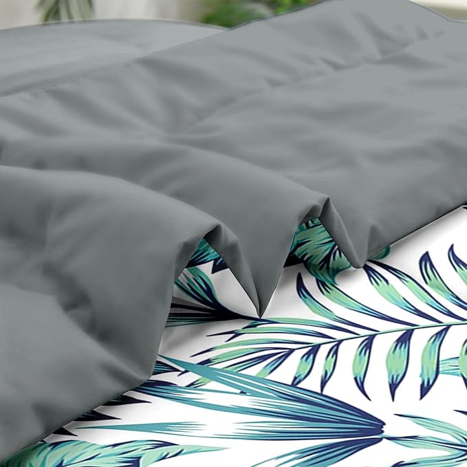 Comforter Set Full Size, Blue Green 7 Pcs Bedding for Kids and Adults, Tropical Palm Leaf Bed Sheet Sets with Fitted Sheet 2 Pillowcases & 2 Shams for Bedroom Bed Decor