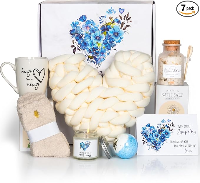 Sympathy Gift Baskets, Condolences Gifts for Bereavement Grief - Sorry for Your Loss of Loved One/Mom/Dad/Husband, Thinking of You Box, Grieving Care Package for Women Men Friends(Ivory Pillow)