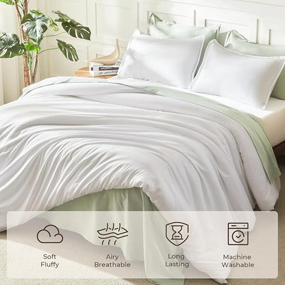 Litanika White Oversized King Comforter Set Super King Plus Size, 3 Pieces Lightweight Solid Bedding Comforter Set, All Season Fluffy Bed Set (128x120In Comforter & 2 Pillowcases)