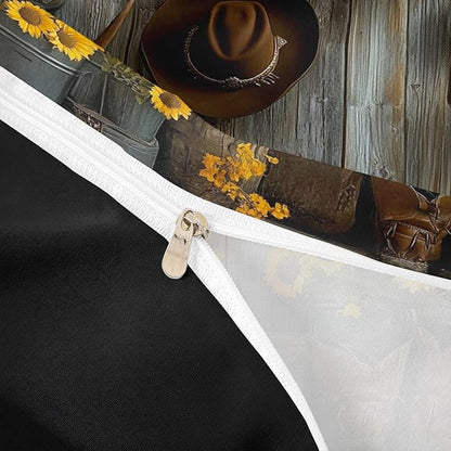 Feelyou Brown Western Aztec Comforter Set Toddler Size Kids Bull Skull Duvet Quilt for Boys Girls Teens Wild Cowboy Boots Farmhouse Rustic Sunflower Bedding Set Soft Room Decor 2Pcs