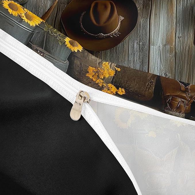 Feelyou Brown Western Aztec Comforter Set King Size Kids Bull Skull Duvet Quilt for Boys Girls Teens Wild Cowboy Boots Farmhouse Rustic Sunflower Bedding Set Soft Room Decor 3Pcs