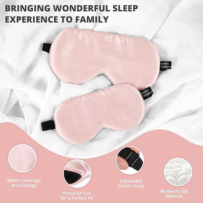 Silk Sleep Mask Eye Cover, 100% Real Natural Eye Mask for Sleeping with Adjustable Strap, 100% Silk Filling Blindfold, sleepmask for Kids/Teens/Adults, Sleeping Masks for Family (2 Pink)