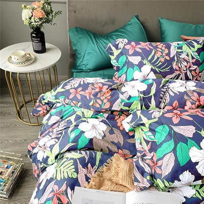 mixinni Floral Comforter Set Full Size Bed Garden Style Vibrant Colored Botanical Flower 3-Piece Bedding Set for Teens Kids