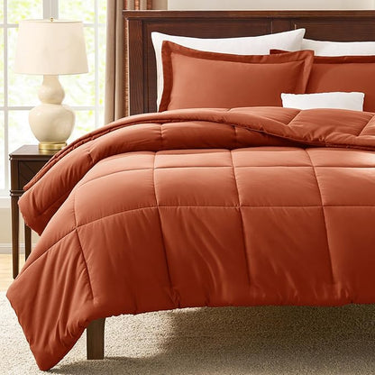 CozyLux King Size Comforter Sets - Terracotta Comforter King Size, 3 Pieces Burnt Orange Box Stitched Bed Set for All Seasons, Soft Bedding Sets with 1 Down Alternative Comforter and 2 Pillow Shams
