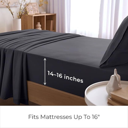 Mellanni Twin XL Sheets Set - 3 PC Iconic Collection Bedding - Hotel Luxury, Extra Soft, Cooling Bed Sheets - Wrinkle, Fade, Stain Resistant (Twin Extra Long, Charcoal)