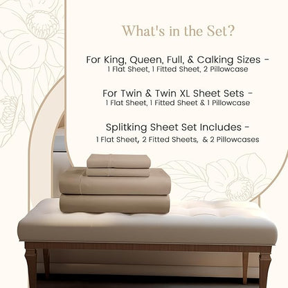 CHATEAU HOME COLLECTION King Sheet Set, 100% Cotton Bed Sheets King Size Sheets Deep Pocket Set, 800 Thread Count Sateen Weave 4 Piece Luxury Bedding, Soft & Breathable No Pill Fade Resistant- Taupe