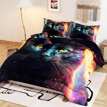 Namoxpa6 Pieces Cat Comforter Sets,3D Galaxy Pattern,Decorative 6 Piece Bedding Sets with Comforter,Flat Sheet,Fitted Sheet,Throw Pillow Cover,Pillow Shams,Queen Size