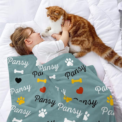 Personalized Dog Blankets with Name, Custom Paw Print Blanket for Large Medium Small Dogs Christmas, Birthday Gifts, Soft Throw Puppy Blanket - Customized Memorial Blanket Gifts for Pet Lovers