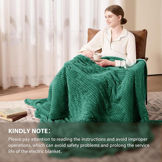 Homemate Electric Heated Blanket King Size - 100"x90" Heating Blanket King Size Dual Control 1/2/4/6/8 Hours Auto-Off 10 Heat Level Over-Heat Protection Soft Flannel Sherpa ETL Certification