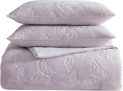Betsey Johnson - Queen Comforter Set, Lightweight & Soft Plush Bedding with for Year Round Comfort, 3 Piece Bed Set with Matching Pillowcases (Butterfly Embossed Purple)