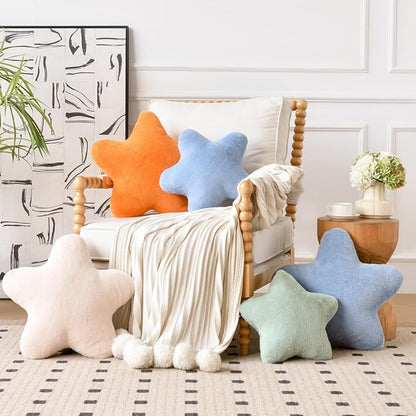 Xiashrk Star Pillow, Decorative Throw Pillows for Bed Couch, 15" Star Shaped Pillow Plush Floor Cushions Room Decor Pillow with Faux Rabbit Fur for Sofa Bedroom Living Room (Orange, 15" x 15")