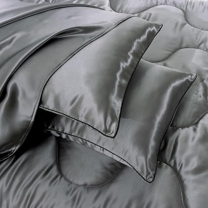 A Nice Night Satin Silky Soft Quilt Luxury Super Soft Microfiber Bedding Comforter Set, Light Weighted (Silver, King)