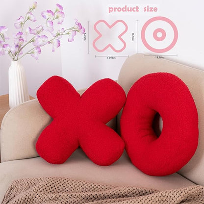 XO Pillow Plush, Pink Throw Pillows Valentine's Day Decorative Hugs and Kisses, Cute Pillows Romantic Home Décor for Sofa, Bedroom, Living Room 12.5x12.5 Inch Set of 2