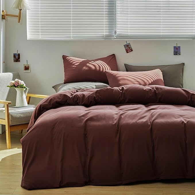 KAREVER Brick Red Comforter Set Queen Clay Rust Red Color Bedding Set 3 PCs Brown Marsala Color Women Rust Red Blanket Set Solid Brick Red Comforter Set Queen Size Breathable Soft Bed Comforter Set