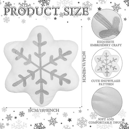Soaoo 2 Pcs Snowflake Pillow Winter Throw Pillows Decorative Sherpa White Snowflake Shaped Cushion for Winter Home Decor Couch Sofa Bedroom Decoration(Gray)