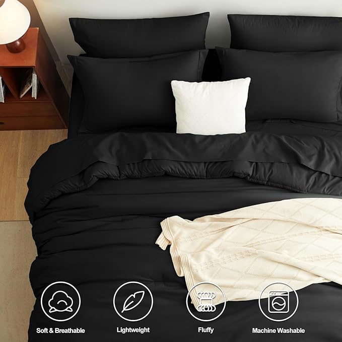 CozyLux King Comforter Set Black, 7 Pieces Bed in a Bag Soft Bedding Comforter Set with Sheets, All Season Boho 7PC Bed Sets with Comforter, Fitted Sheets, Flat Sheets, Pillow Shams and Pillowcases