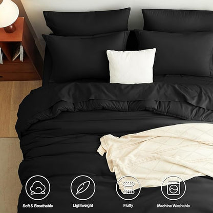 CozyLux Oversized Queen Comforter Set Black, 7 Pieces Bed in a Bag Comforter Set with Sheets, Soft Bedding Sets with Down Alternative Comforter, Fitted Sheet, Flat Sheet, Pillow Shams and Pillowcases