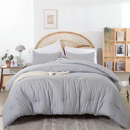 weigelia Full Size Comforter Modern Light Grey 3PCS Microfiber Bed Comforter Sets for All Season Comforter for Men, Women and Girls Soft Lightweight Bedding Set