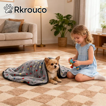 Three Piece Pet Blanket Set for Dogs Cats Soft Comfy Puppy and Kittens Bed Blanket Fluffy Fleece Pets Throw with Cute Patterns (Medium 30x20.5 inch, Gray Dots)