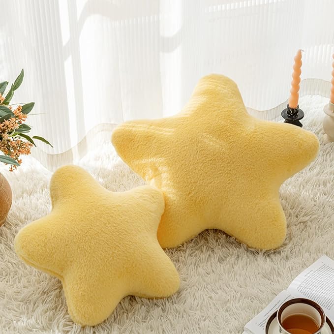 Star Pillow, Decorative Throw Pillow with Plush for Couch, Cute Decor Pillows for Bed, Aesthetic Star Shaped Pillow Fun Cushion for Sofa Living Room (Goose Yellow, 14.9 Inches)