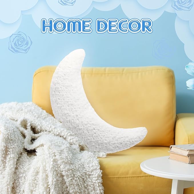 23.6'' White Moon Shaped Pillow Nursery Texture Throw Reading Pillow Soft Plush PP Cotton Filling Half Moon Decor Gifts for Baby Crib Bed Back Couch Car Wedding Birthdays, Machine Washable