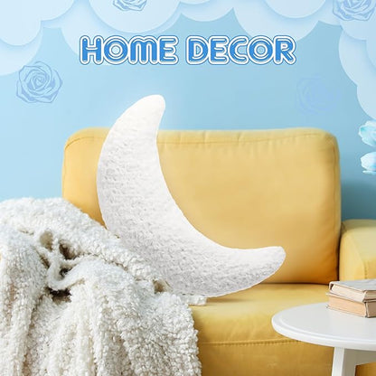 23.6'' White Moon Shaped Pillow Nursery Texture Throw Reading Pillow Soft Plush PP Cotton Filling Half Moon Decor Gifts for Baby Crib Bed Back Couch Car Wedding Birthdays, Machine Washable