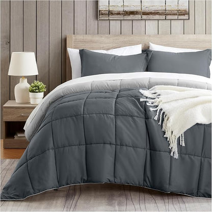 satisomnia Twin Comforter Set, Grey Bedding Comforters Twin XL Size, 2 Pieces Down Alternative Bed Comforter Lightweight, Soft Quilted Bed Set Breathable, Reversible All Season Bedding Sets Gray