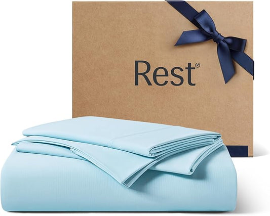 REST® Evercool®+ Starter Sheet Set, King, Light Blue, Breathable Bed Sheets for Hot Sleeper and Night Sweats, with Pillowcases, Ionic+ Self-Cleaning Silver Yarn for Sensitive Skin, 3PCS No Flat Sheet