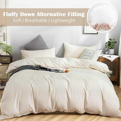 Nanko Beige Queen Size Comforter Set, Spring Soft Microfiber Reversible Down Alternative Quilted Duvet Insert, Modern Farmhouse Neutral Bedding Sets Bed in a Bag for Women Men,88 x 90 inch 3pcs, Cream