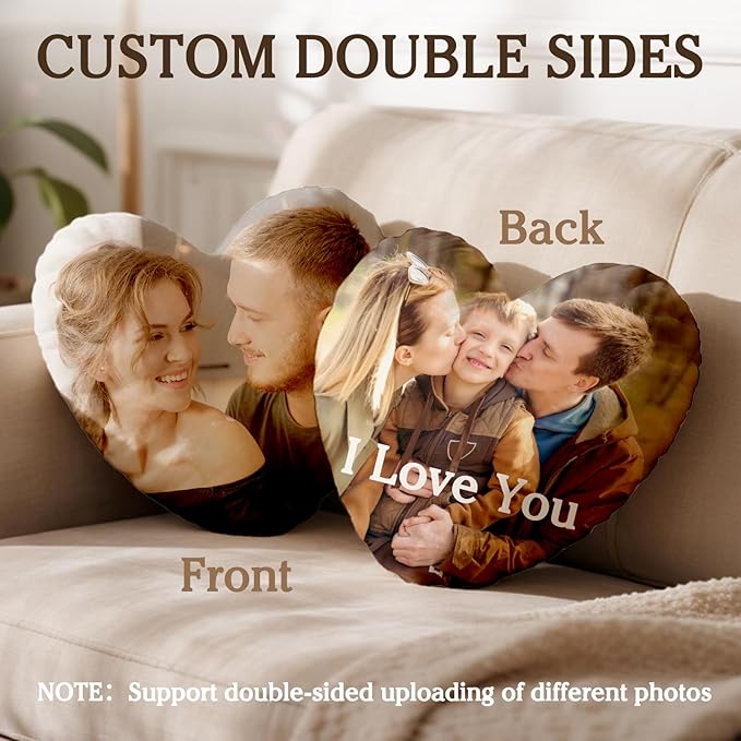 Custom Pillow with Picture & Text, Valentines Day Gifts for Boyfriend, 3D Personalized Head Face Pillows, Custom Stuffed Photo Pillow, Birthday Anniversary Funny Gift for Couple Friend Family (Heart)