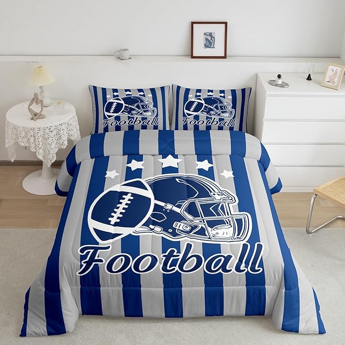 Feelyou Football Comforter Set Full Size Rugby Sports Comforter for Boys Girls Teens Gift for Football Lover Bedding Set Soccer Ball Game Duvet Set Navy Quilt Set