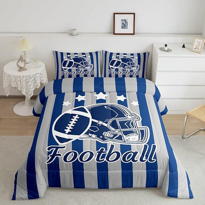 Feelyou Football Comforter Set King Size Rugby Sports Comforter for Boys Girls Teens Gift for Football Lover Bedding Set Soccer Ball Game Duvet Set Navy Quilt Set