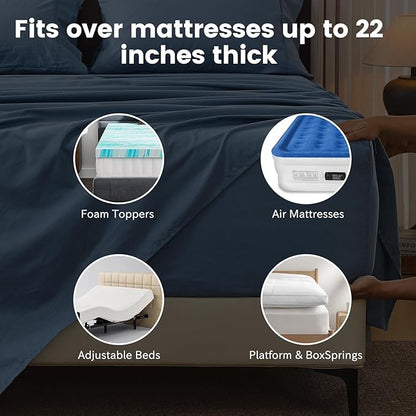 Bedlifes 100% French Flax Linen Sheets Set Queen Size - 6 Piece Extra Deep Pocket 18-24",Soft Breathable Queen Bed Sheets with Temperature Regulating & Moisture-Wicking(Flint Blue