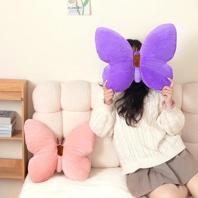PEACH CAT Butterfly Pillow Decorative Butterfly Shaped Throw Pillows 15.7" x 15.7" Cute Plush Cushion Decor for Bedroom Living Room Sofa Couch Purple