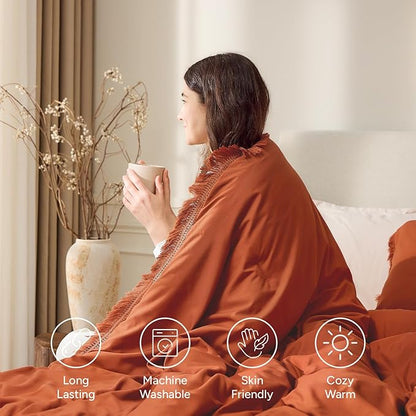 Andency California King Comforter Set Burnt Orange - 3 Pieces Cal King Boho Terracotta Lightweight Bedding Comforter Sets, Oversized All Season Soft Bed Set (104x96In Comforter & 2 Pillowcases)