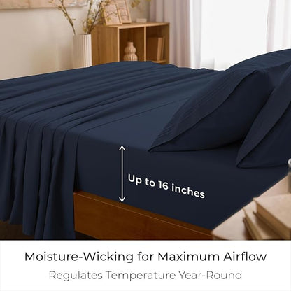 Mellanni California King Sheets Set - 4 PC Iconic Collection Bedding - Hotel Luxury, Extra Soft, Cooling Bed Sheets - Wrinkle, Fade, Stain Resistant (Cal King, Navy Blue)